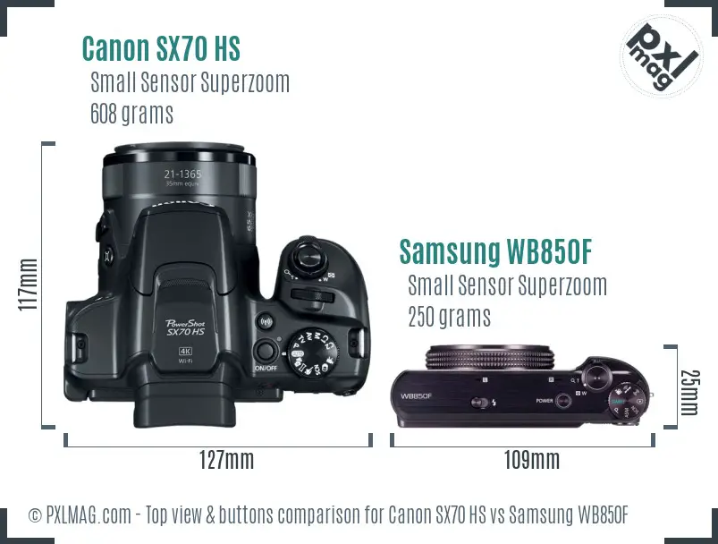 Canon SX70 HS vs Samsung WB850F top view buttons comparison