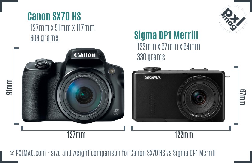 Canon SX70 HS vs Sigma DP1 Merrill size comparison