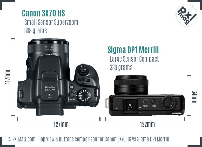Canon SX70 HS vs Sigma DP1 Merrill top view buttons comparison