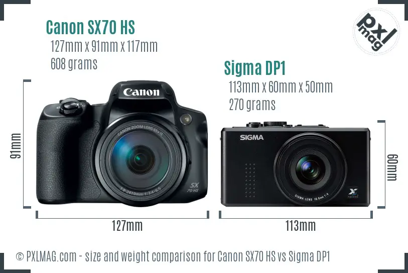 Canon SX70 HS vs Sigma DP1 size comparison
