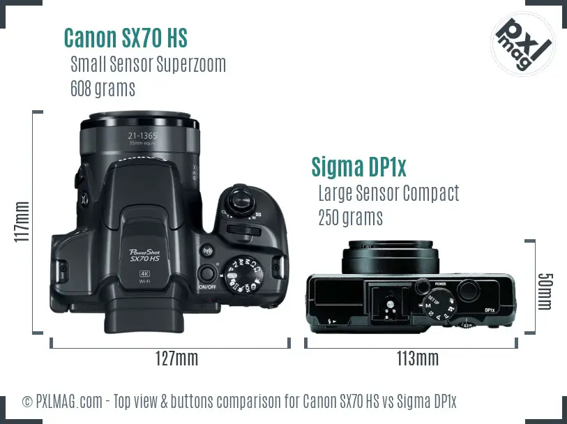 Canon SX70 HS vs Sigma DP1x top view buttons comparison