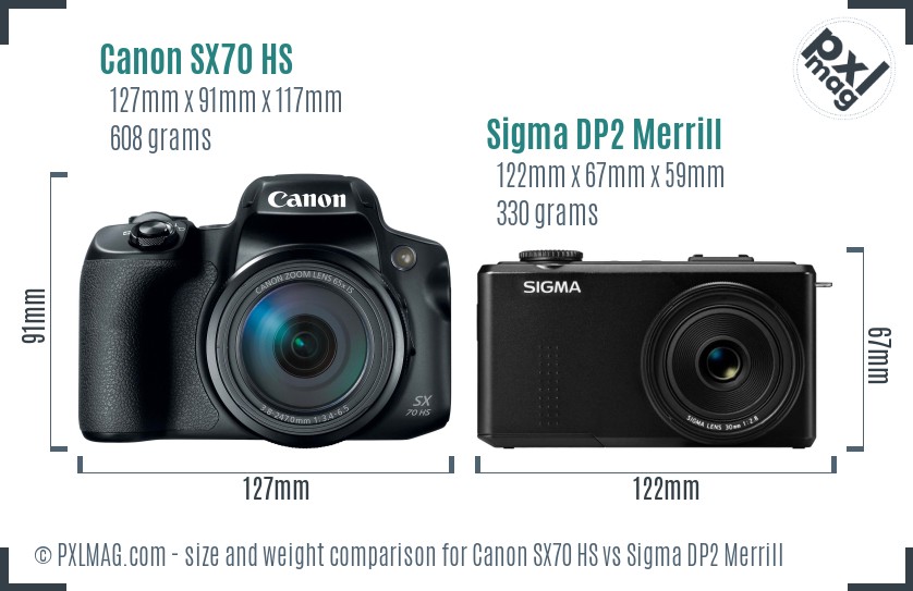 Canon SX70 HS vs Sigma DP2 Merrill size comparison