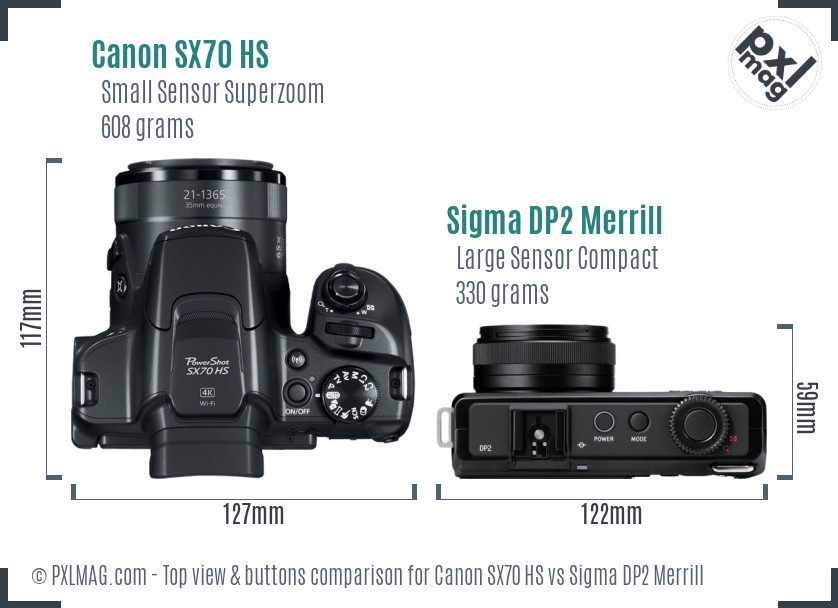 Canon SX70 HS vs Sigma DP2 Merrill top view buttons comparison