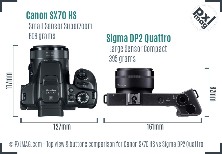Canon SX70 HS vs Sigma DP2 Quattro top view buttons comparison