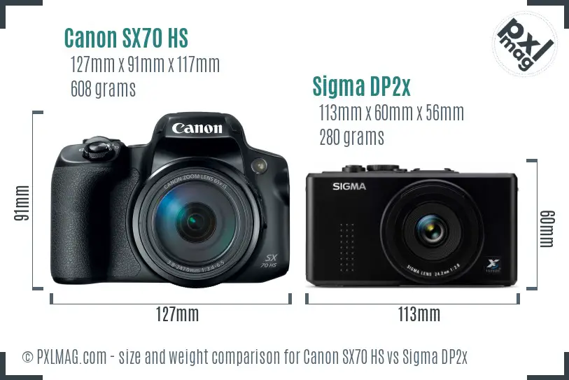 Canon SX70 HS vs Sigma DP2x size comparison Canon SX70 HS vs Sigma DP2x size comparison