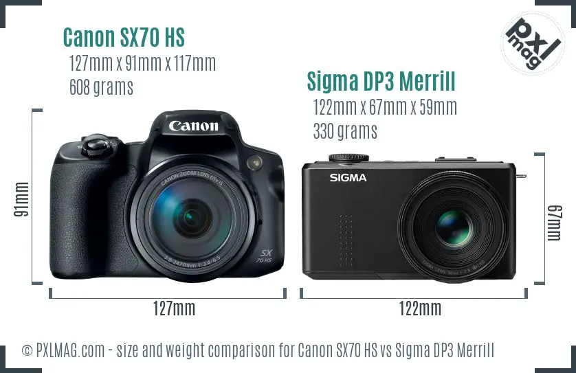 Canon SX70 HS vs Sigma DP3 Merrill size comparison Canon SX70 HS vs Sigma DP3 Merrill size comparison
