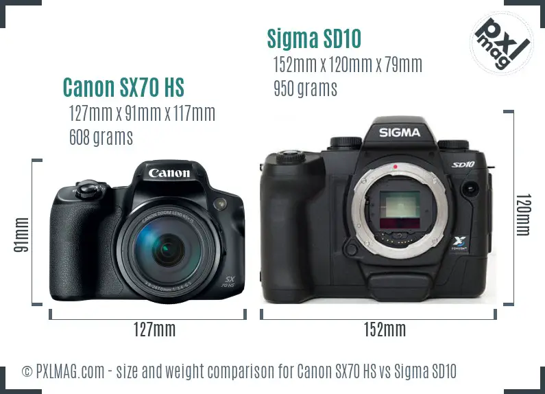 Canon SX70 HS vs Sigma SD10 size comparison
