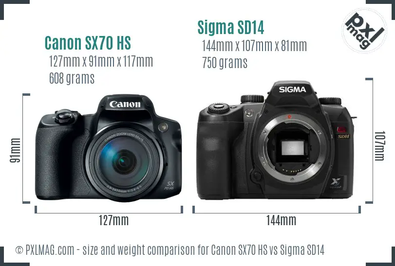 Canon SX70 HS vs Sigma SD14 size comparison Canon SX70 HS vs Sigma SD14 size comparison
