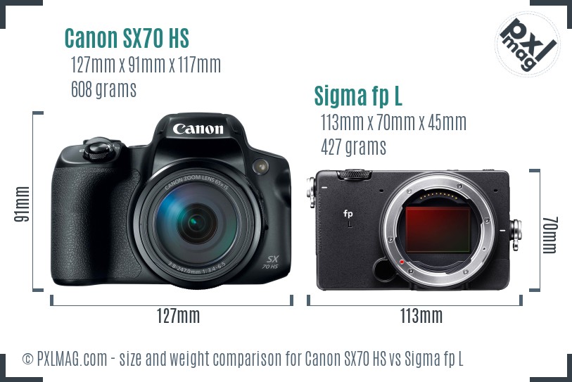 Canon SX70 HS vs Sigma fp L size comparison