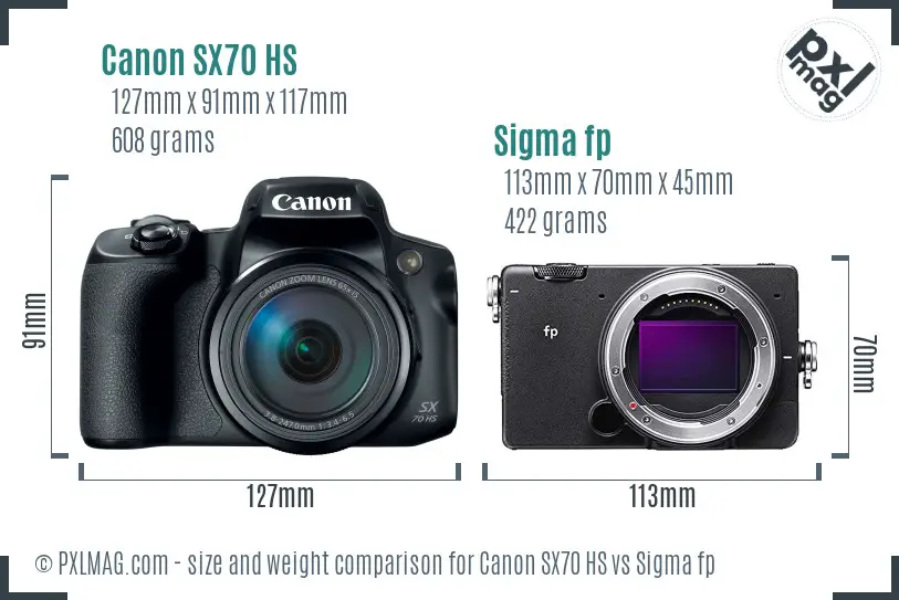 Canon SX70 HS vs Sigma fp size comparison