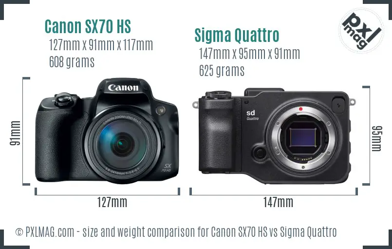 Canon SX70 HS vs Sigma Quattro size comparison