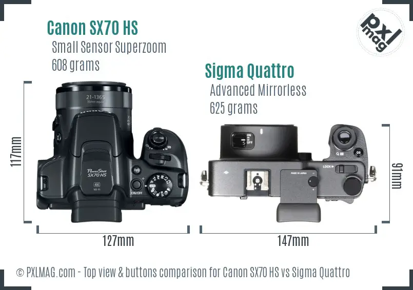 Canon SX70 HS vs Sigma Quattro top view buttons comparison