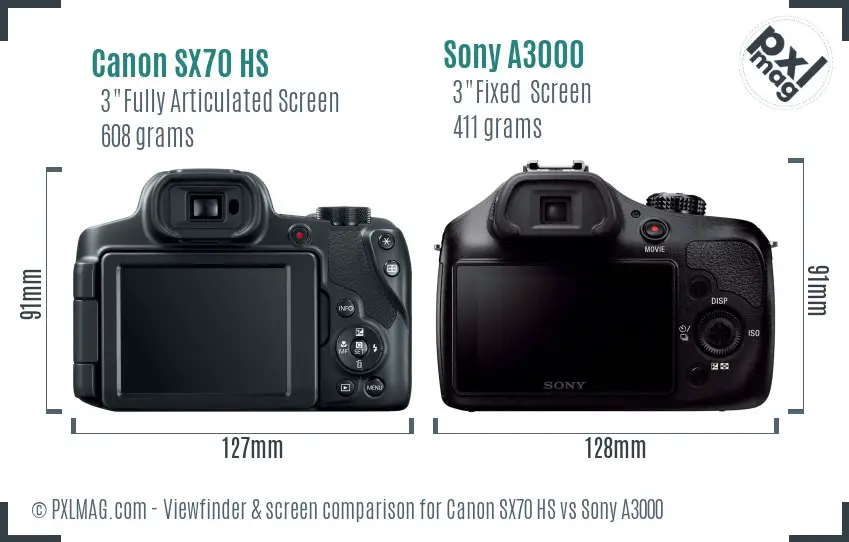 Canon SX70 HS vs Sony A3000 Screen and Viewfinder comparison Canon SX70 HS vs Sony A3000 Screen and Viewfinder comparison