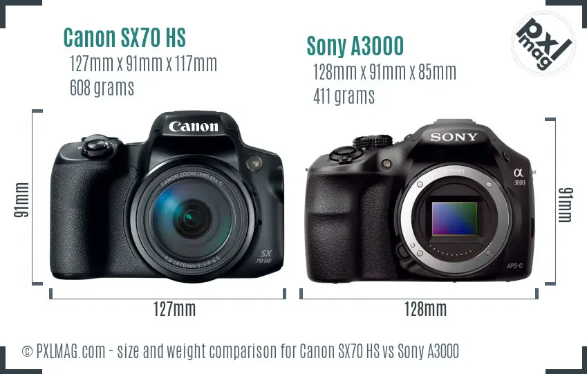 Canon SX70 HS vs Sony A3000 size comparison Canon SX70 HS vs Sony A3000 size comparison