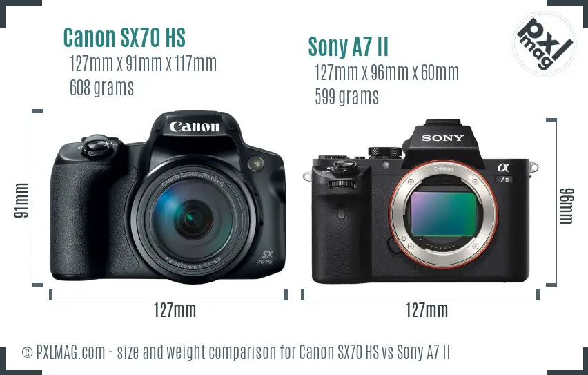 Canon SX70 HS vs Sony A7 II size comparison