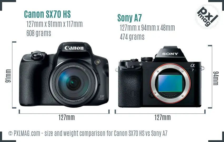 Canon SX70 HS vs Sony A7 size comparison