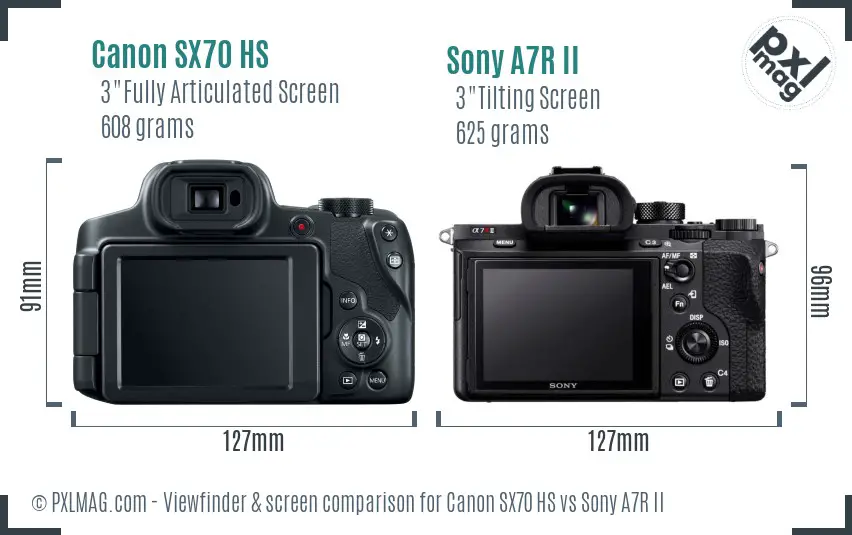 Canon SX70 HS vs Sony A7R II Screen and Viewfinder comparison