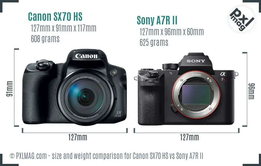 Canon SX70 HS vs Sony A7R II size comparison