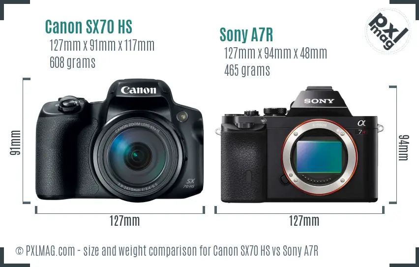 Canon SX70 HS vs Sony A7R size comparison