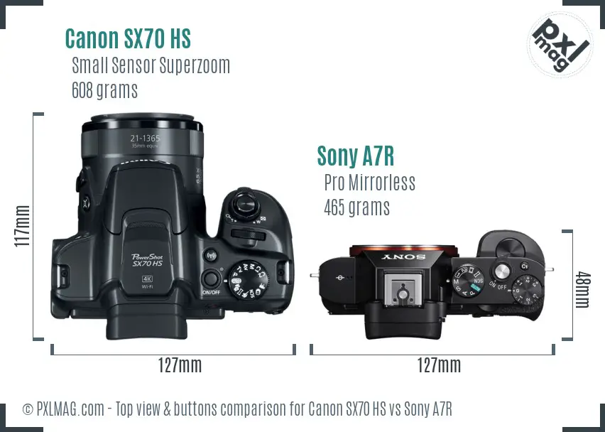 Canon SX70 HS vs Sony A7R top view buttons comparison