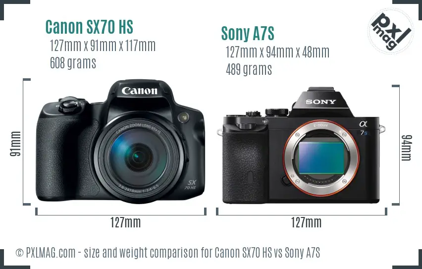 Canon SX70 HS vs Sony A7S size comparison Canon SX70 HS vs Sony A7S size comparison