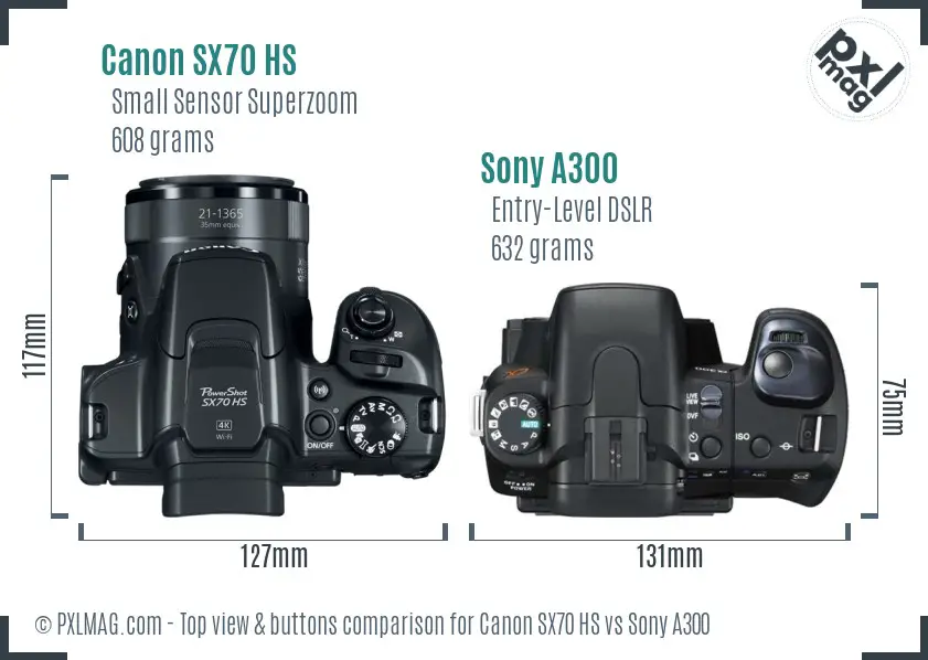 Canon SX70 HS vs Sony A300 top view buttons comparison Canon SX70 HS vs Sony A300 top view buttons comparison