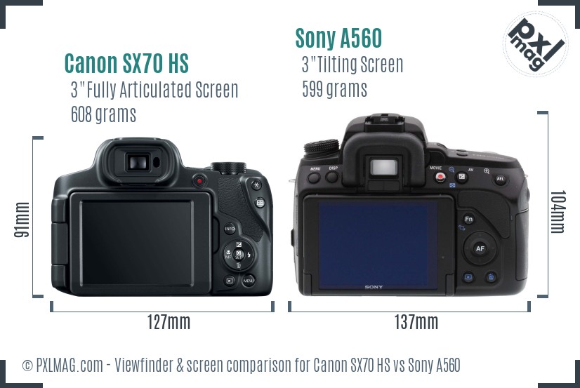 Canon SX70 HS vs Sony A560 Screen and Viewfinder comparison