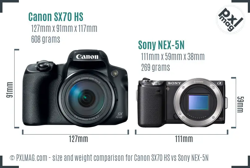 Canon SX70 HS vs Sony NEX-5N size comparison