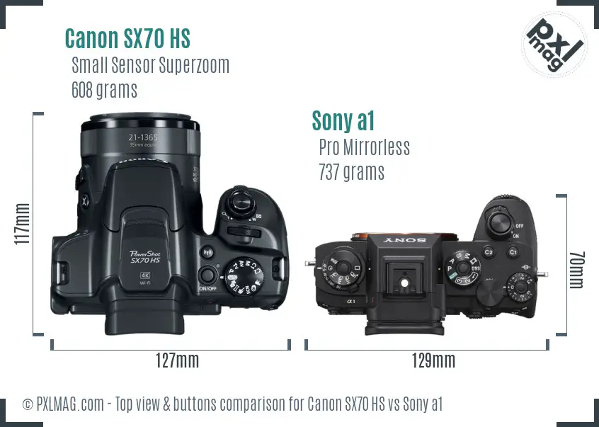 Canon SX70 HS vs Sony a1 top view buttons comparison