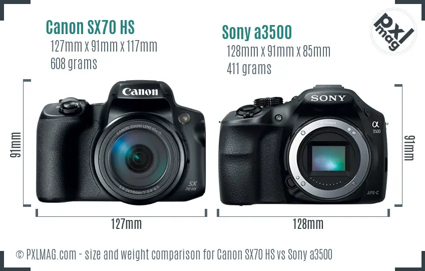 Canon SX70 HS vs Sony a3500 size comparison