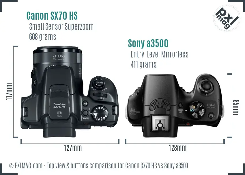 Canon SX70 HS vs Sony a3500 top view buttons comparison