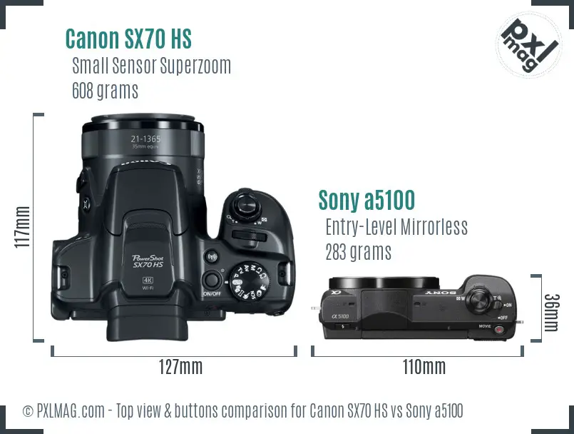 Canon SX70 HS vs Sony a5100 top view buttons comparison