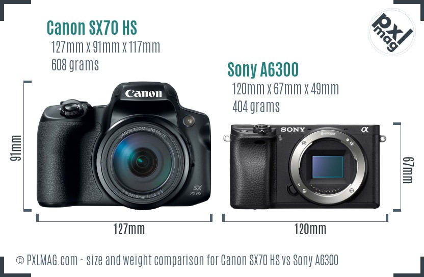 Canon SX70 HS vs Sony A6300 size comparison