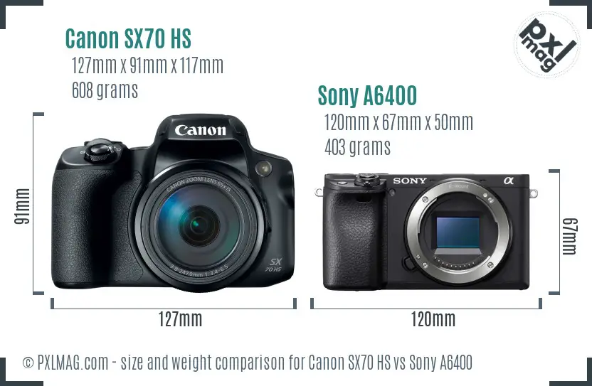 Canon SX70 HS vs Sony A6400 size comparison