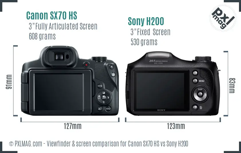 Canon SX70 HS vs Sony H200 Screen and Viewfinder comparison