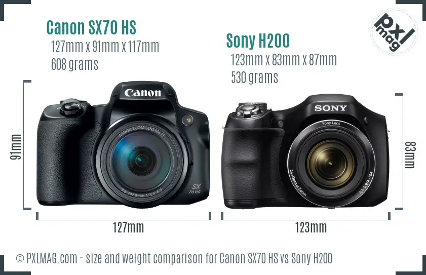 Canon SX70 HS vs Sony H200 size comparison