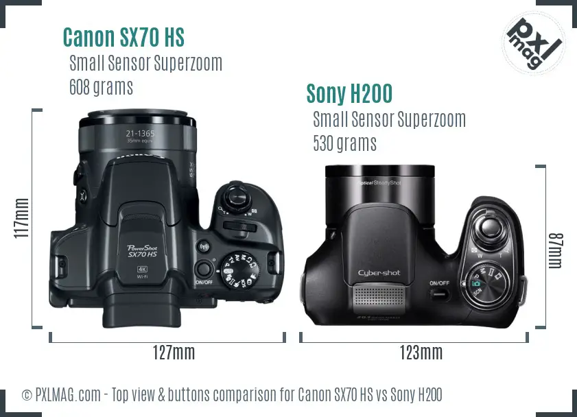 Canon SX70 HS vs Sony H200 top view buttons comparison