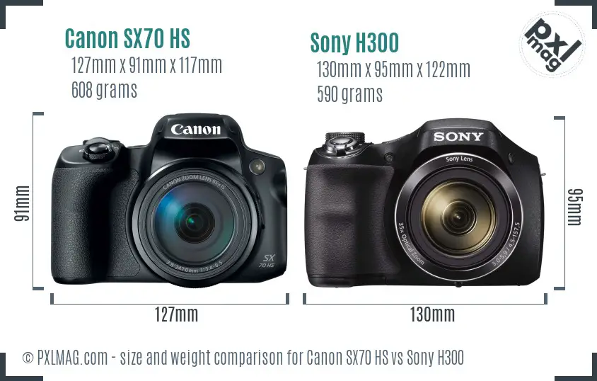 Canon SX70 HS vs Sony H300 size comparison