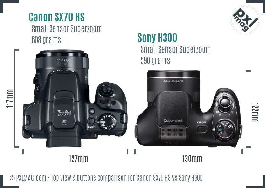 Canon SX70 HS vs Sony H300 top view buttons comparison