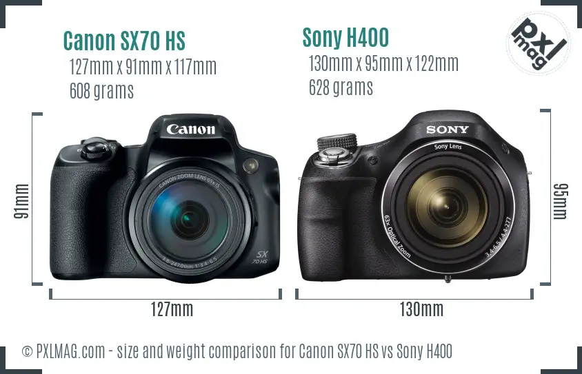 Canon SX70 HS vs Sony H400 size comparison