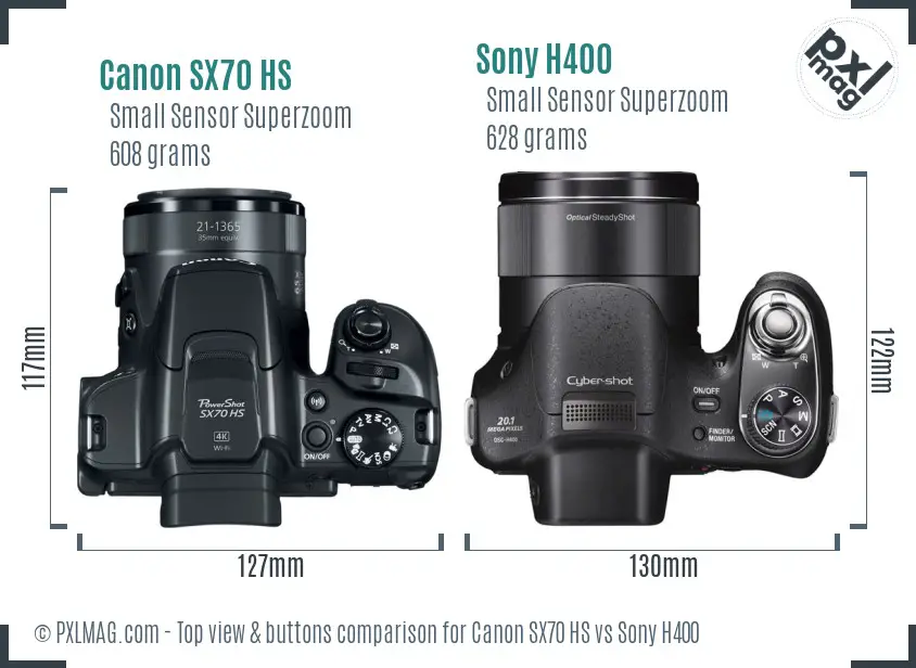 Canon SX70 HS vs Sony H400 top view buttons comparison