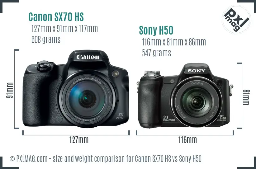 Canon SX70 HS vs Sony H50 size comparison