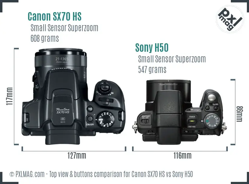 Canon SX70 HS vs Sony H50 top view buttons comparison