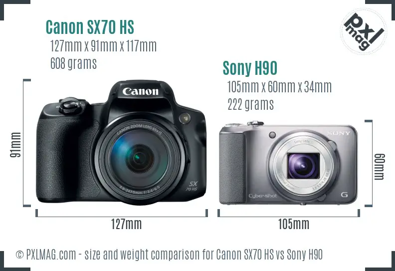 Canon SX70 HS vs Sony H90 size comparison