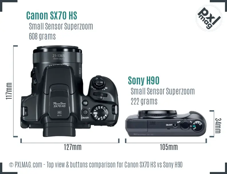 Canon SX70 HS vs Sony H90 top view buttons comparison