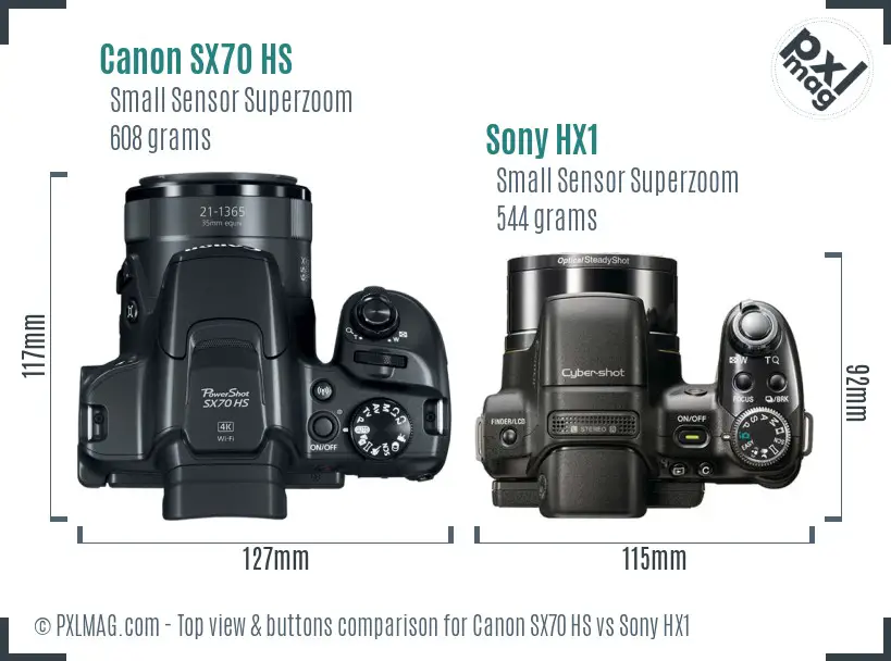 Canon SX70 HS vs Sony HX1 top view buttons comparison