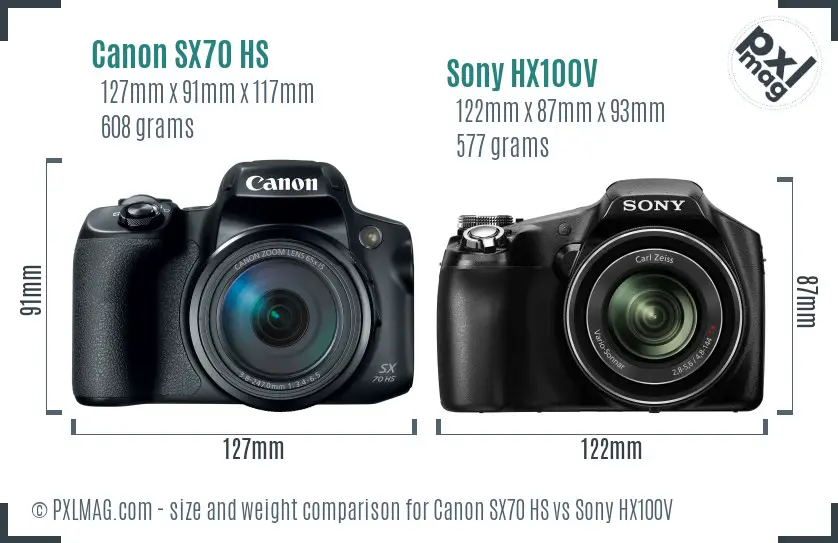 Canon SX70 HS vs Sony HX100V size comparison