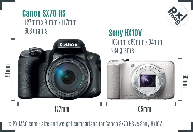 Canon SX70 HS vs Sony HX10V size comparison