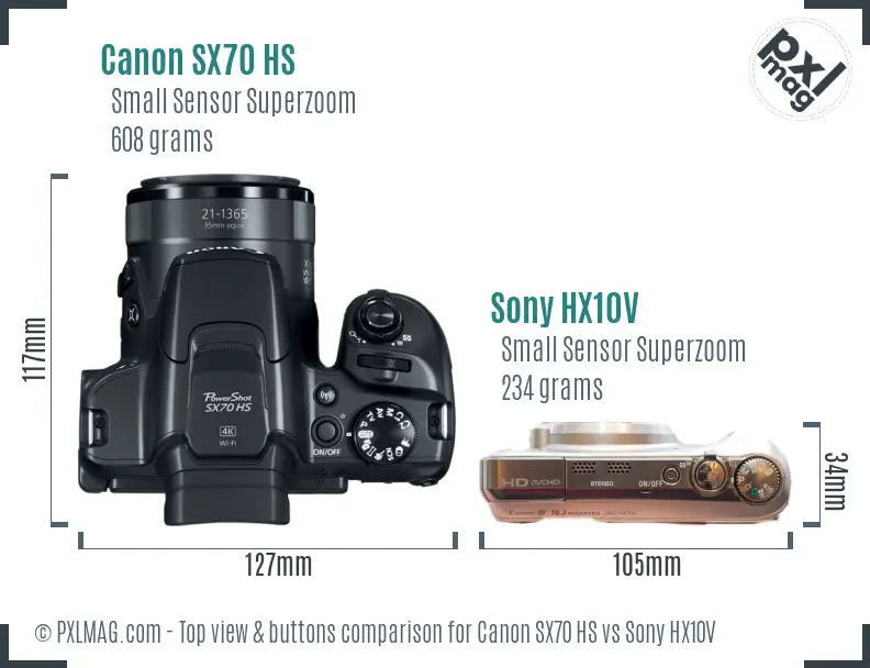 Canon SX70 HS vs Sony HX10V top view buttons comparison