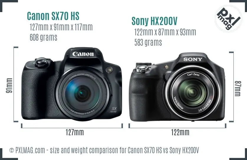Canon SX70 HS vs Sony HX200V size comparison
